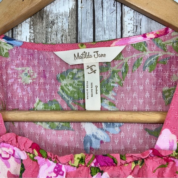 Matilda Jane Girls Always Blooming Pink Floral Ruffle Top 8 - Picture 5 of 5